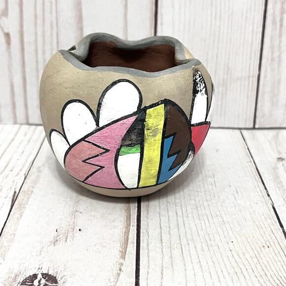 Vintage Jemez Pueblo New Mexico Native American Painted Flower Vase Pottery - Picture 2 of 8